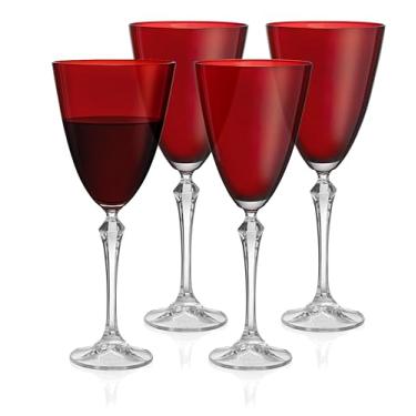 Imagem de Barski Taça de vinho - Conjunto de 4 - Copo colorido rubi (vermelho) - para água - vinho branco ou tinto - 24 ml - Haste transparente - Copos - Feito na Europa