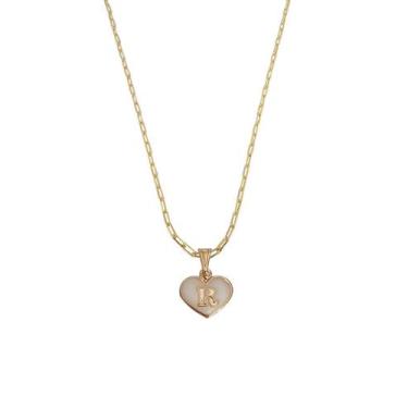 Imagem de Colar Cartier 45Cm Coração Branco Letra R Banhado Ouro 18K - Anaisa Se