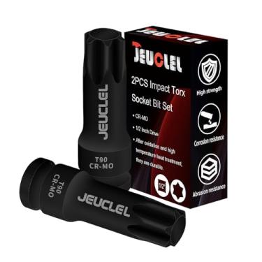 Imagem de JEUCLEL 2 peças T90 Torx Bit Socket, 1/5.1 cm Drive Torx Star 6 Pontos Soquete Bit Impacto, 7,5 cm, Aço Cr-Mo, Adaptador de Chave de Fenda para Chaves de Catraca Elétricas Parafusos de Fixação