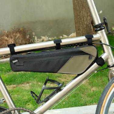 Imagem de Bolsa de armazenamento de quadro de bicicleta, bolsa triangular de bicicleta resistente à água, bolsa de suporte de telefone para bicicleta com bolsos laterais, bolsa de acessórios de ciclismo, bolsa