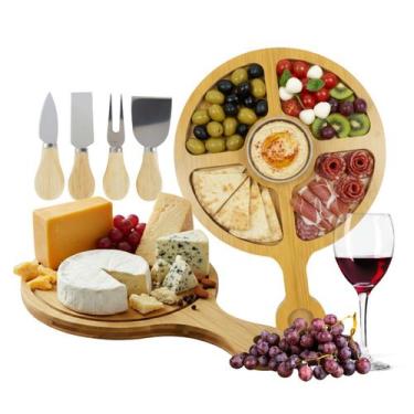 Imagem de Kit Petisqueira de Madeira 5 Divisórias Tábua de Queijos e Frios com 4