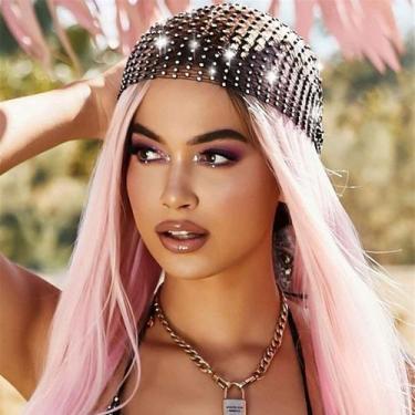 Imagem de Lenço de cabeça de strass EARENT, bandanas pretas, rave, joias, turban