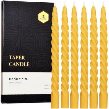 Imagem de Velas cônicas TELOSMA Natural Beeswax Swirl 25 cm, pacote com 6