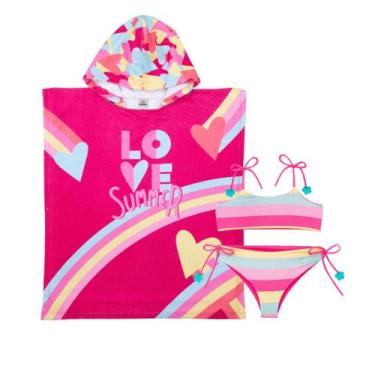 Imagem de Kit Biquíni Dupla Face Infantil + Poncho Atoalhado Menina - Fofotinhos
