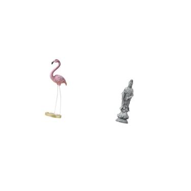 Imagem de Fenteer Estátua de Flamingo em Resina, Escultura de Pássaro, Decoração para Casa, Lareira, Arte Moderna, Estatueta para Jardim com Suporte de Metal, Coleção F