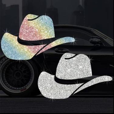 Imagem de Adesivos de decalque fosco à prova d'água brilhante brilhante chapéu de cowboy ocidental premium fácil de aplicar para laptop, acessório para capacete, para-choque de janela de carro (branco +