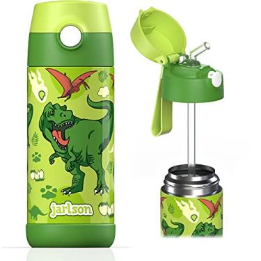 Imagem de JARLSON Garrafa de água infantil com canudo - CHARLI - garrafa de água isolada de aço inoxidável - garrafa térmica - meninas/meninos (Dinosaur 'Star', 340 g)