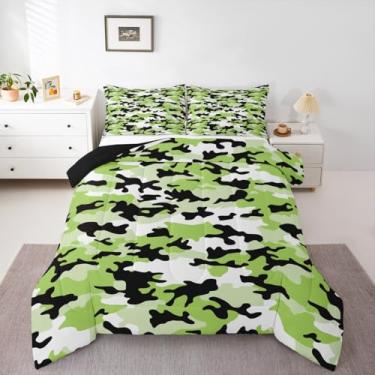 Imagem de Erosebridal Conjunto de edredom queen de camuflagem verde militar retrô militar para crianças e adolescentes | edredom com tema militar para crianças e adolescentes