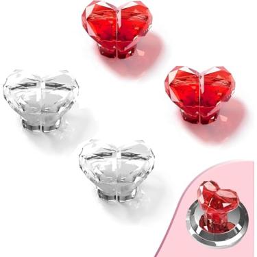 Imagem de Tanque de vaso sanitário coração botão de descarga botão de tanque de vaso sanitário coração duplo alça de substituição push flush tanque de vaso sanitário suporte de pressão amor, vermelho