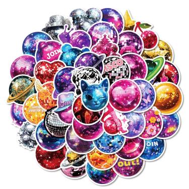Imagem de Pacote de adesivos Disco & Planet, 50 unidades de adesivos impermeáveis em vinil