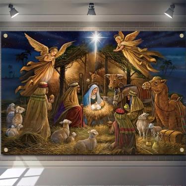 Imagem de Tapeçaria para pendurar na parede Presépio de Natal 150x130cm - yiweis