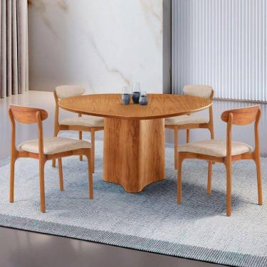 Imagem de Mesa 135cm Laminado Com 4 Cadeiras Noronha Moderna Milano Imbuia