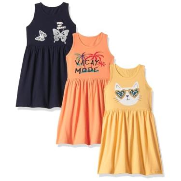 Imagem de T2F Vestido casual feminino GLS-DRZ-04 (pacote com 3), Ylw+Org+Blu, 4-5 Anos