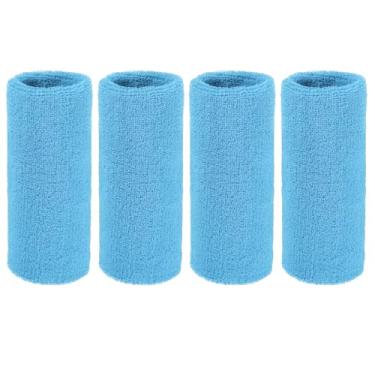 Imagem de YELARXI Pulseiras de suor, pulseiras para esportes de suor 15 x 7,6 cm, pacote com 4 e azul-celeste, ajuste para (tênis/basquetebol/futebol/corrida/malhar/homens e mulheres)