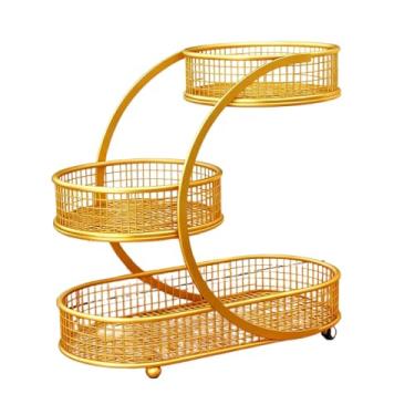 Imagem de IEUDNS Cesta de frutas com 3 níveis, suporte decorativo de metal para frutas e legumes, ideal para armazenar alimentos, lanches e outros itens na da, Ouro