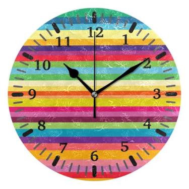 Imagem de CEBUGI 1 relógio de parede com listras horizontais, operado por bateria, relógios de parede silenciosos sem tique-taque para cozinha, banheiro, quarto, escritório, decoração 25,4 cm