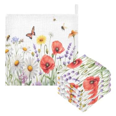 Imagem de Kigai Lindas toalhas de banho de flores e borboletas, 3 peças de toalha absorvente ultra macia, toalha de rosto de banho para recém-nascido, lenços umedecidos naturais reutilizáveis para pele sensível