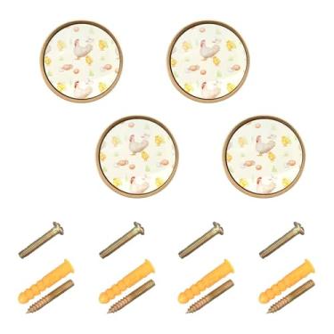 Imagem de Burbuja Maçanetas de armário de cozinha Chickens, pacote com 4, puxadores redondos de 3,5 cm, puxadores de cômoda com parafusos para armários de cozinha, quarto, armário