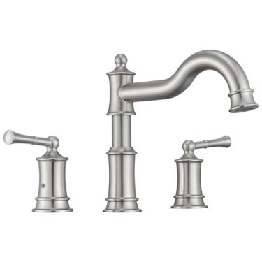 Imagem de Conjunto de torneira de banheira romana com válvula, Qinkell Torneira de banheira de montagem em deck de 3 furos de 30 cm de largura, torneira vintage de latão de alto fluxo com bico giratório de 360