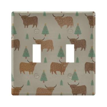 Imagem de Burbuja Árvore de Natal Highland Cows interruptor de luz interruptor de parede, placa de parede decorativa, parafusos incluídos, 2 gangues