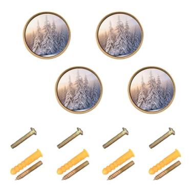 Imagem de Burbuja Puxadores de armário de cozinha de pinheiros de neve, pacote com 4, puxadores redondos de 3,5 cm, puxadores de cômoda com parafusos para armários de cozinha, quarto, armário