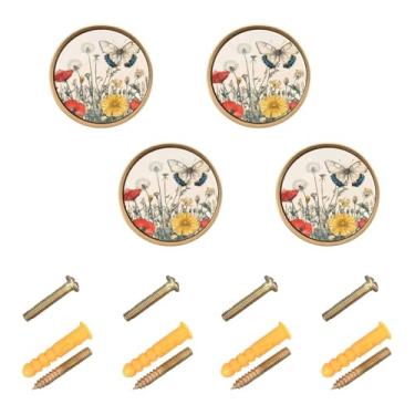 Imagem de Burbuja Flores Galhos Borboleta Puxadores de Armário de Cozinha Pacote com 4 Puxadores de Gaveta Redonda, Puxadores de Gaveta com Parafusos para Cozinha Quarto Armários Armário