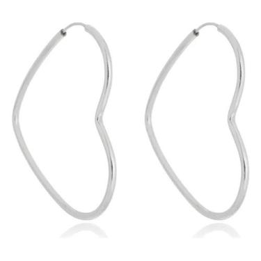 Imagem de Brinco Argola Coração Fio Redondo 4,5cm Em Prata 925 Italiana - Loja d