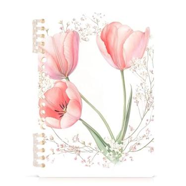 Imagem de Burbuja Caderno de tulipas aquarela, papel pautado universitário A5 com 60 folhas, fichário para escritório, 1 pacote