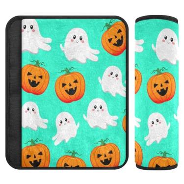 Imagem de Burbuja Capa para cinto de segurança de carro Halloween Pumpkins Protetor de cinto de segurança de carro macio confortável para alça de ombro de assento, 1 par pequeno