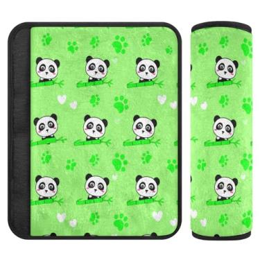 Imagem de Burbuja Capa para cinto de segurança de carro Pandas de desenho animado macio confortável protetor de cinto de segurança de carro para alça de ombro de assento, 1 par médio