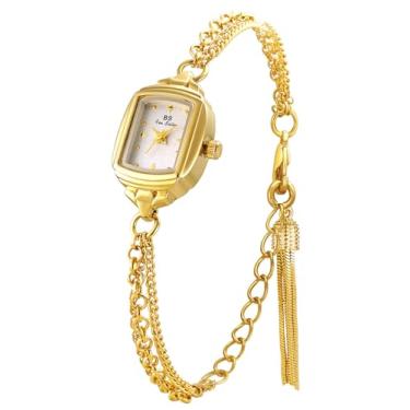 Imagem de FANMIS Relógio feminino clássico vintage estilo pulseira relógio delicado com mostrador pequeno relógio de pulso feminino design minimalista relógios de pulso quadrados, Dourado, branco