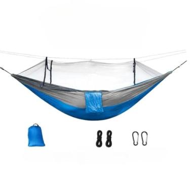 Imagem de Rede de Dormir com Mosquiteiro em Nylon, Suporta até 300kg, Ideal para Descanso ao Ar Livre, Camping e Viagens (1 REDE DC-W02 AZUL)