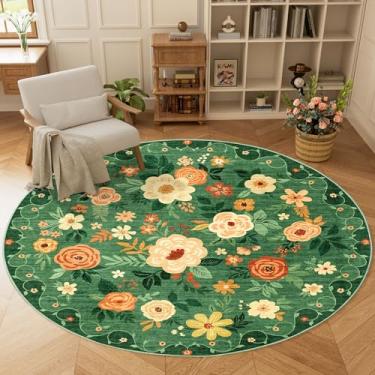 Imagem de DUKINO Tapete redondo floral, tapete circular lavável de 1,8 m, tapete circular antiderrapante para interior baixo, tapete macio com design boho pequeno para quarto, entrada, sala de estar, sala de