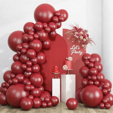 Imagem de RUBFAC Balões vermelhos rubi 135 peças, balão de látex vermelho escuro cereja borgonha tamanhos diferentes 46 30 25 cm para decoração de festa de casamento de aniversário de arco de guirlanda