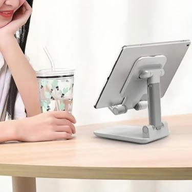Imagem de Suporte de telefone dobrável, suporte de mesa ajustável para tablets e smartphones, suporte extensível e portátil para transmissão ao vivo, aulas online e visualização com as mãos livres