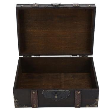 Imagem de Generic Baú de Tesouro Decorativo de Madeira Vintage Com Fechadura para Decoração de Casa, Caixa de Armazenamento de Grande Capacidade para Joias, Caixa de Madeira Vintage para Quarto, Sala de Estar