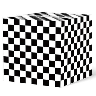 Imagem de Caixa de cartão de corrida quadriculada lembrancinhas de festa esportiva caixa de papelão recebendo dinheiro suporte para tema de corrida, recepção de casamento, chás de bebê, aniversário, festa de