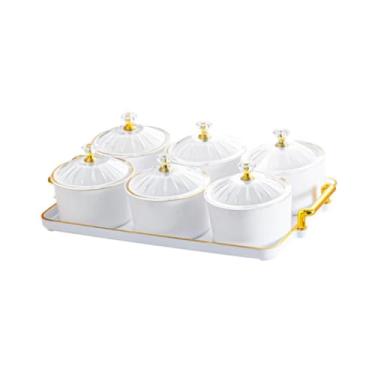 Imagem de SiaBiced Bandeja dividida para frutas secas com tampa, versátil, com várias divisórias, ideal para servir aperitivos em festas, hotéis e bancadas de cozinha, Branco