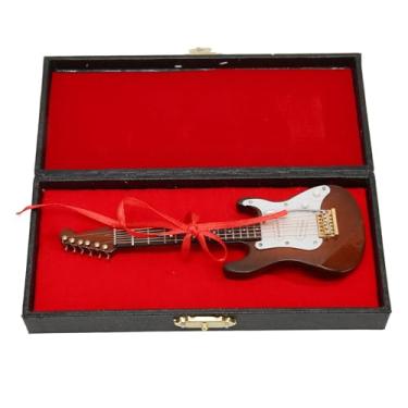 Imagem de KIMISS Modelo de Guitarra Elétrica Em Miniatura - Brinquedo de Decoração de Instrumento Musical de Madeira Com Suporte de Exibição e Caixa de Armazenamento - Café Branco de 5,5 Polegadas