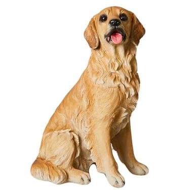 Imagem de Estátua grande de Golden Retriever, escultura criativa de animais, artesanato de resina, ornamentos de simulação de cachorro sentado, presente de decoração de arte perfeito para ambientes externos e