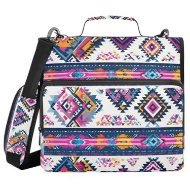 Imagem de Fichário de 3 anéis com zíper com alça de ombro, roxo, ético, asteca, geométrico, 3,8 cm, grande capacidade, vários bolsos para material de escritório escolar