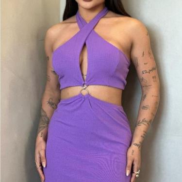 Imagem de Vestido frente ÚNICA com argola Midi Tecido Canelado Premium com abert