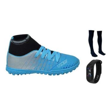 Imagem de Chuteira Society Infantil Botinha Cano Alto Grama Sintética Sosaite Fu