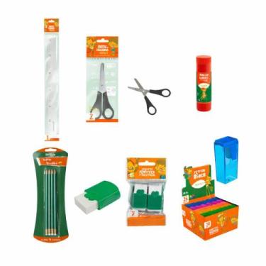 Imagem de Kit10 Escolar Lápis Borracha Apontador Tesoura Régua Leo&Leo