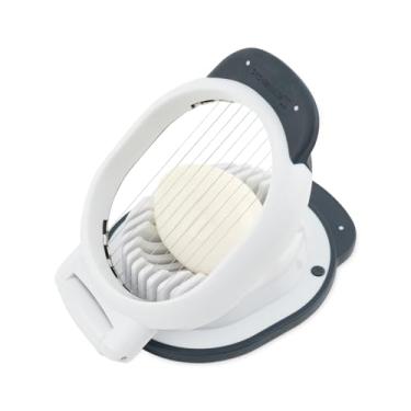 Imagem de KITCHENDAO Cortador de ovos substituível com fios de aço inoxidável, cortador de ovos para ovos cozidos, corte de direção dupla, cortador de ovos resistente, base e alça antiderrapantes, pode ser