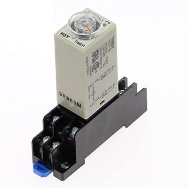Imagem de 1 peça Botão rotativo de atraso de energia DPDT 1S/5S/10S/30S/60S/3M/5M/10M/30M temporizador relé AC/DC 6V H3Y-2 com soquete de base PYF08A (Cor: AC 6v, Tamanho: 0-30 segundos)
