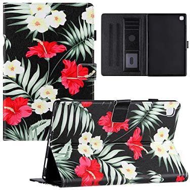 Imagem de KYJX Capa para tablet Samsung Galaxy Tab A7 de 10,4 polegadas SM-T500 versão 2020, capa para tablet de couro sintético com suporte fino de seda para Galaxy Tab A7 de 10,4 polegadas 2020 (flores pretas)
