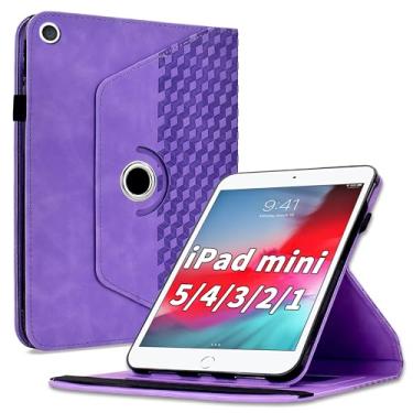 Imagem de Varohix Capa para iPad mini 5 2019, iPad mini 4 2015, rotação de 360 graus, capa protetora de couro PU com suporte para cartão e alça de ombro para iPad mini 5/4/3/2/1 mulher homem, roxo