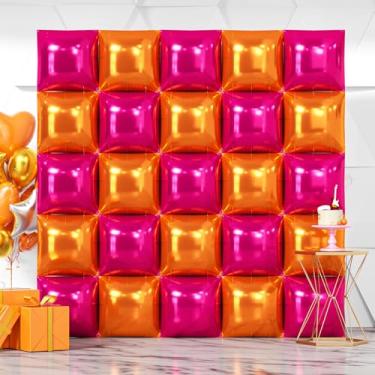 Imagem de NISOCY 25PCS Rose Red and Orange Square Foil Balloons Wall Backdrop Double Sided Hot Pink Orange Balloons Arch Kit for Birthday Baby Shower Valentine's Day Wedding Tropical Party Decorations