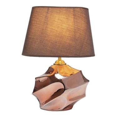 Imagem de Abajur Luminária Quarto Sala Rosé Gold Vidro Metal 44X30